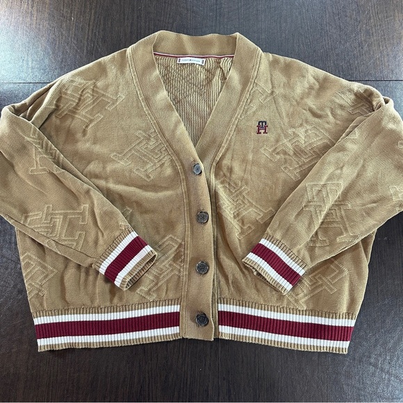 Tommy Hilfiger Sweaters - Tommy Hilfiger Monogramed Relaxed Fit Beige Knit Cardigan Sz 3X